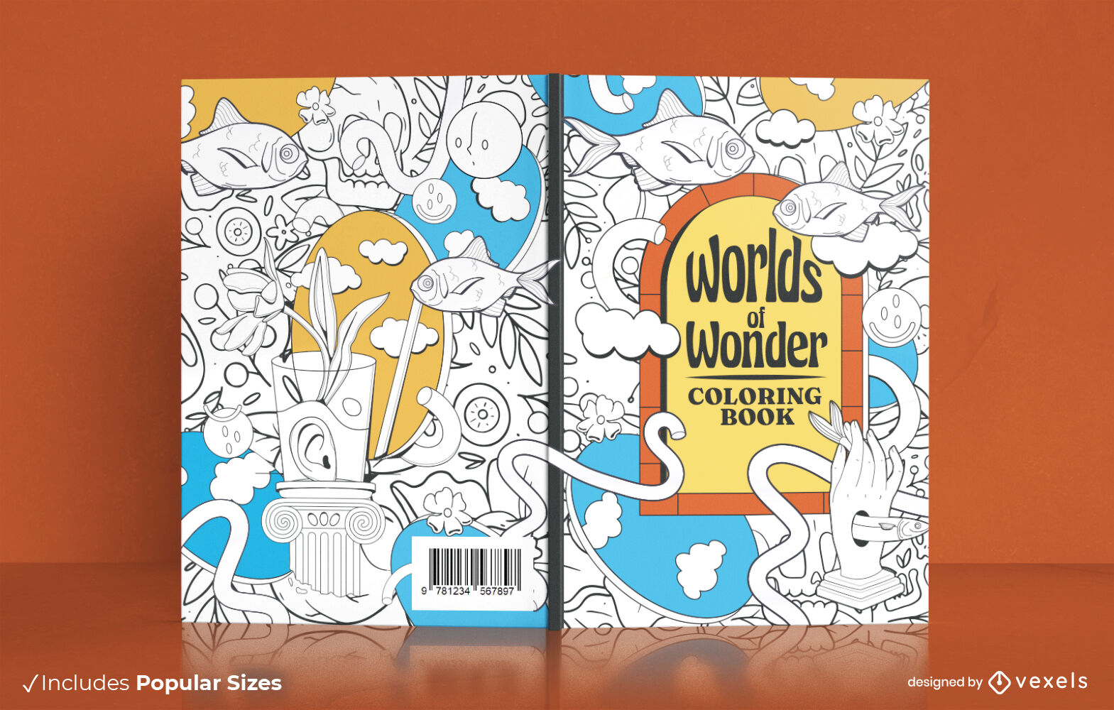 Diseño de portada de libro para colorear Worlds of Wonder