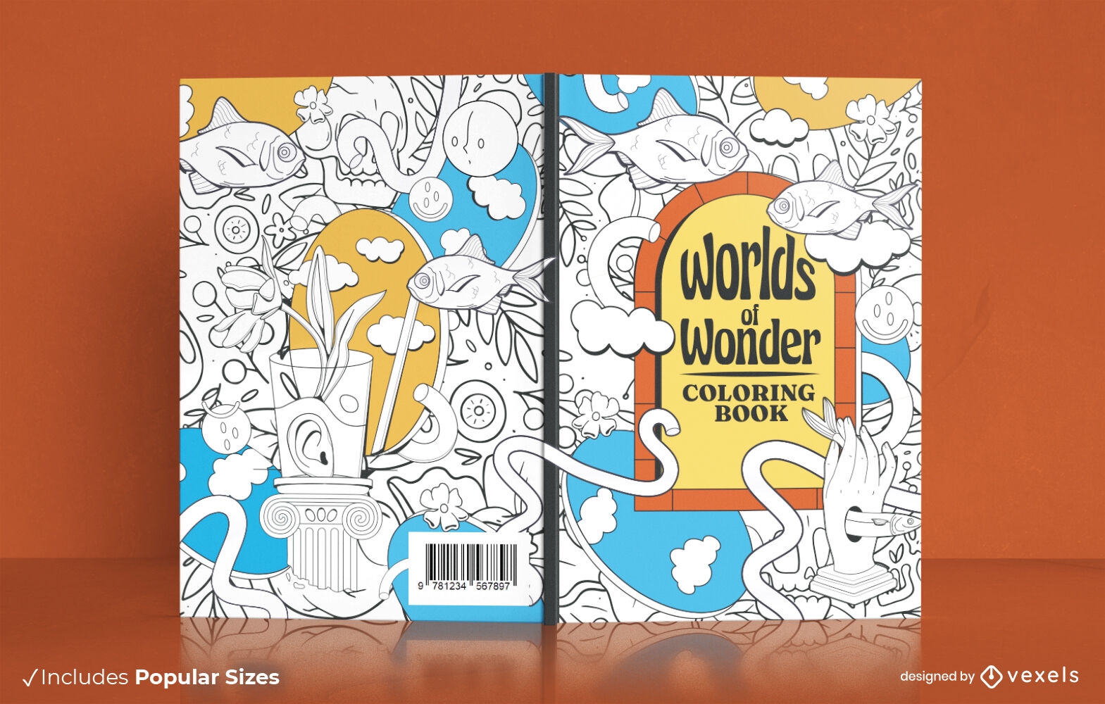 Worlds of wonder coloring book cover design