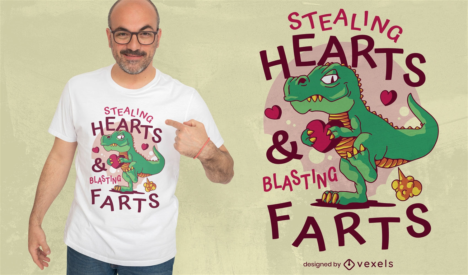 Robando corazones t-rex diseño de camiseta de San Valentín
