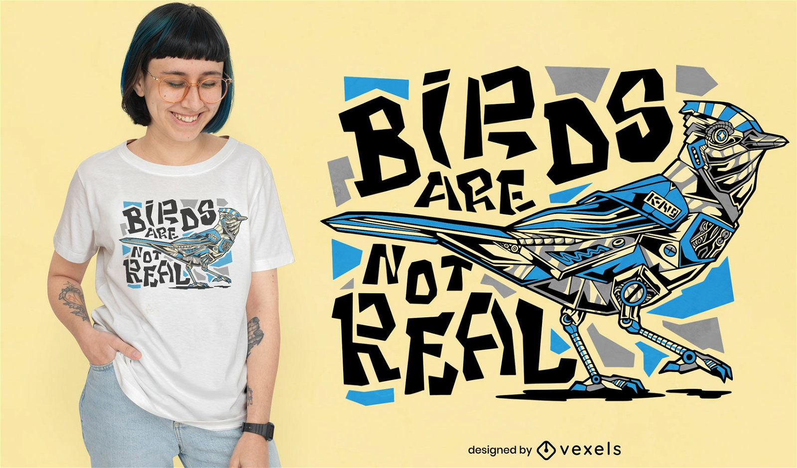 Design de camiseta de pássaro robótico