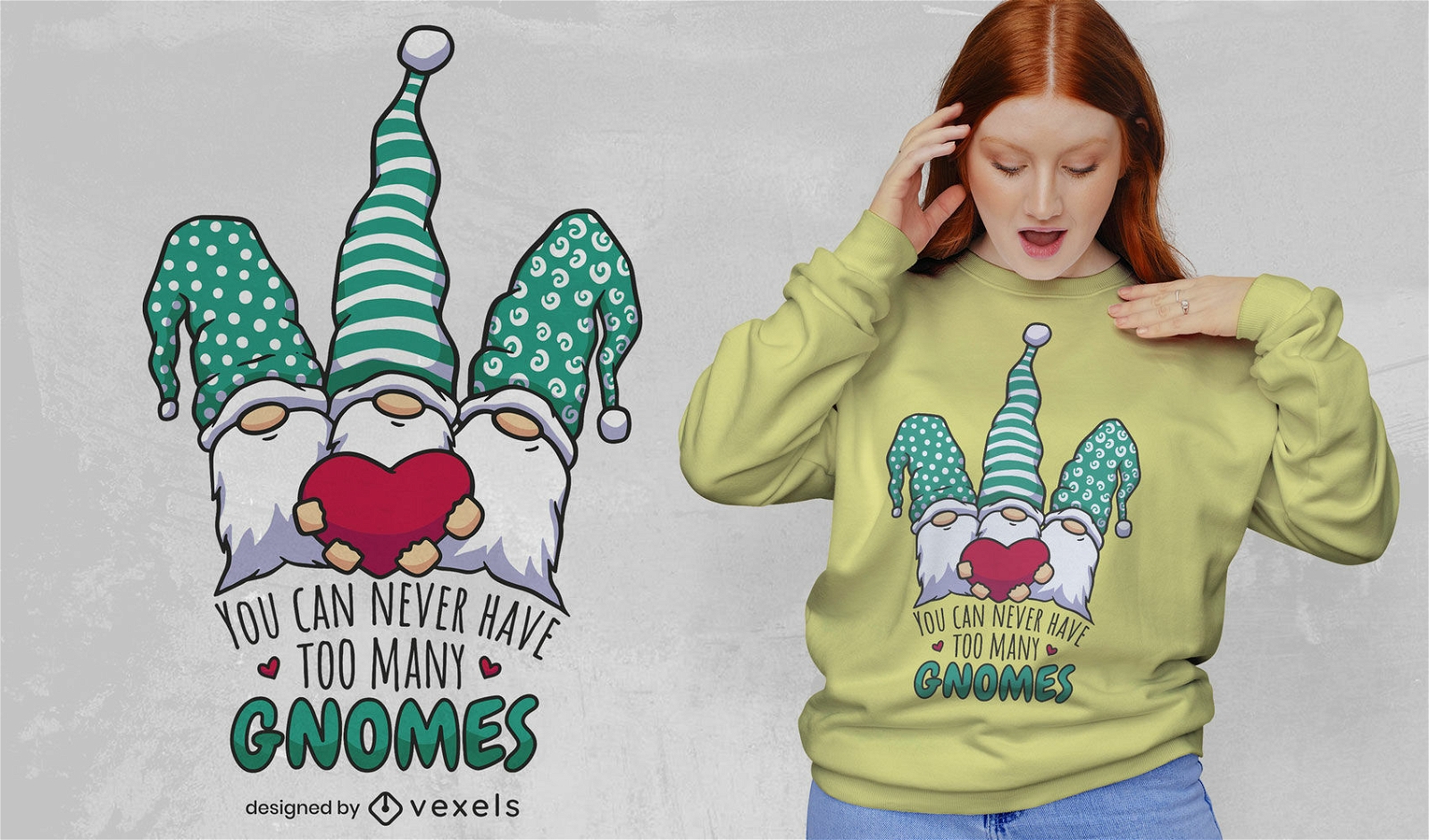Gnome, die ein Herz-T-Shirt-Design halten