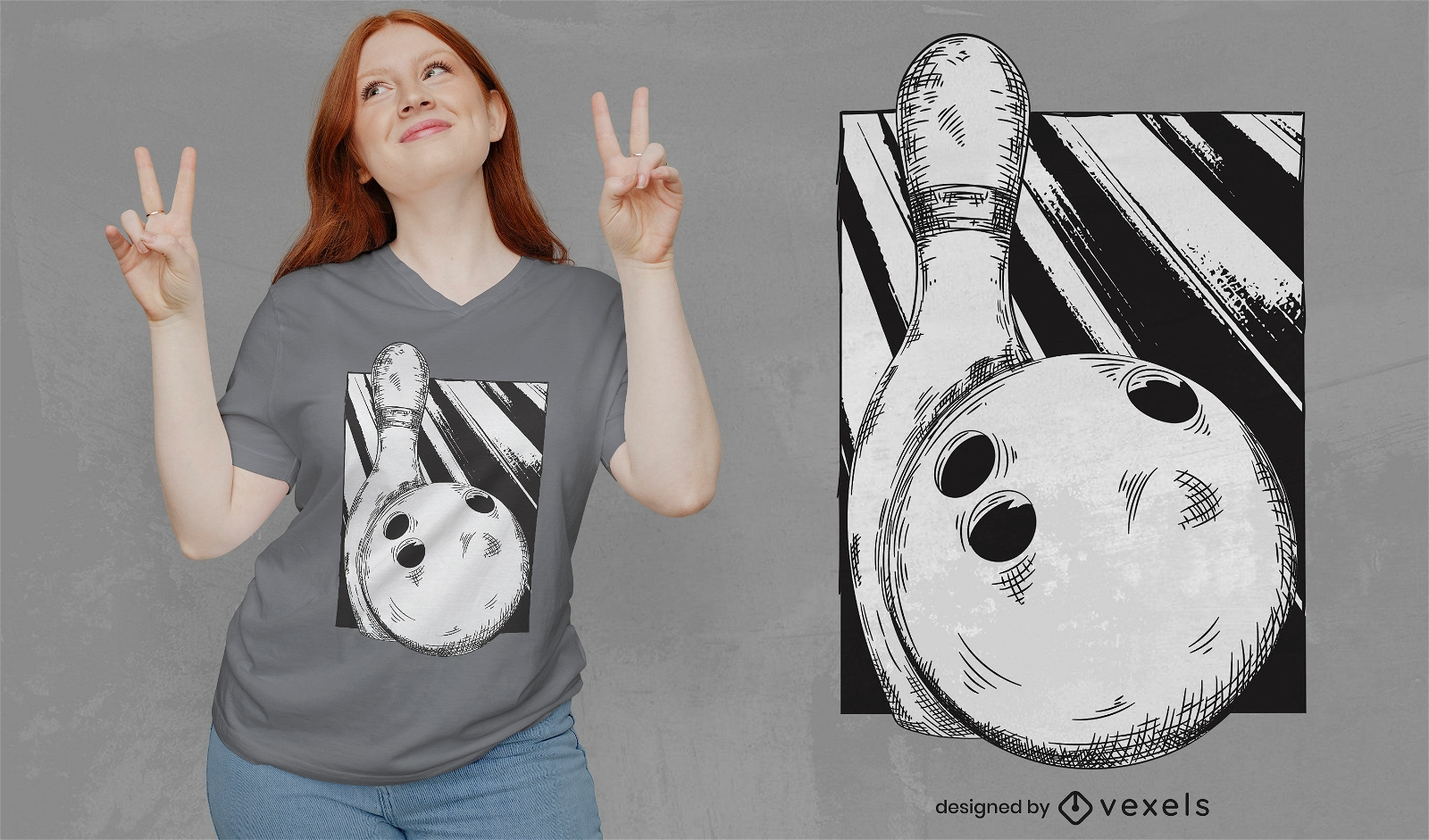 Bowling handgezeichnetes T-Shirt-Design