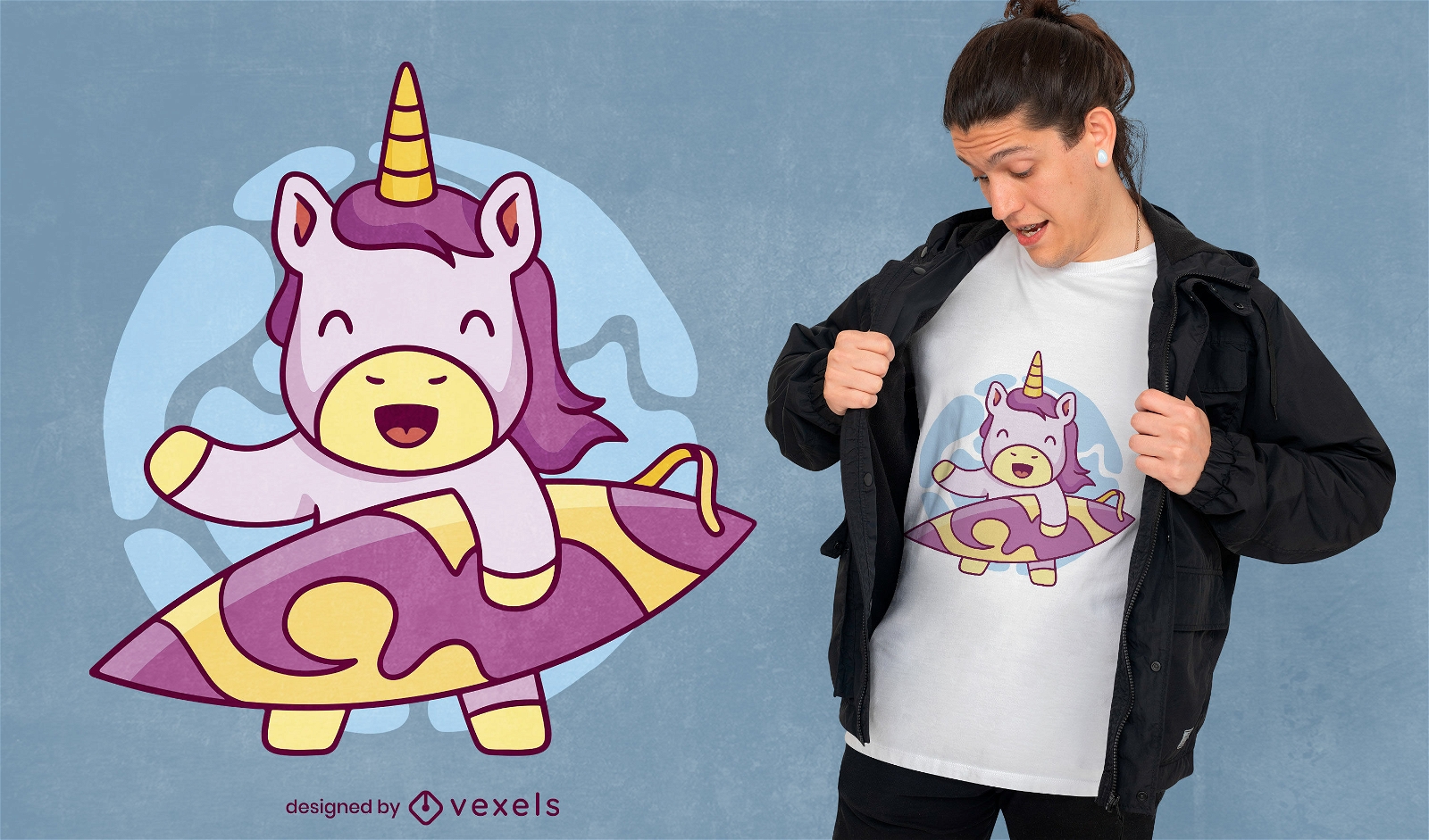 Surfer unicorn t-shirt design
