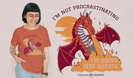 Diseño de camiseta de dragón procrastinando.
