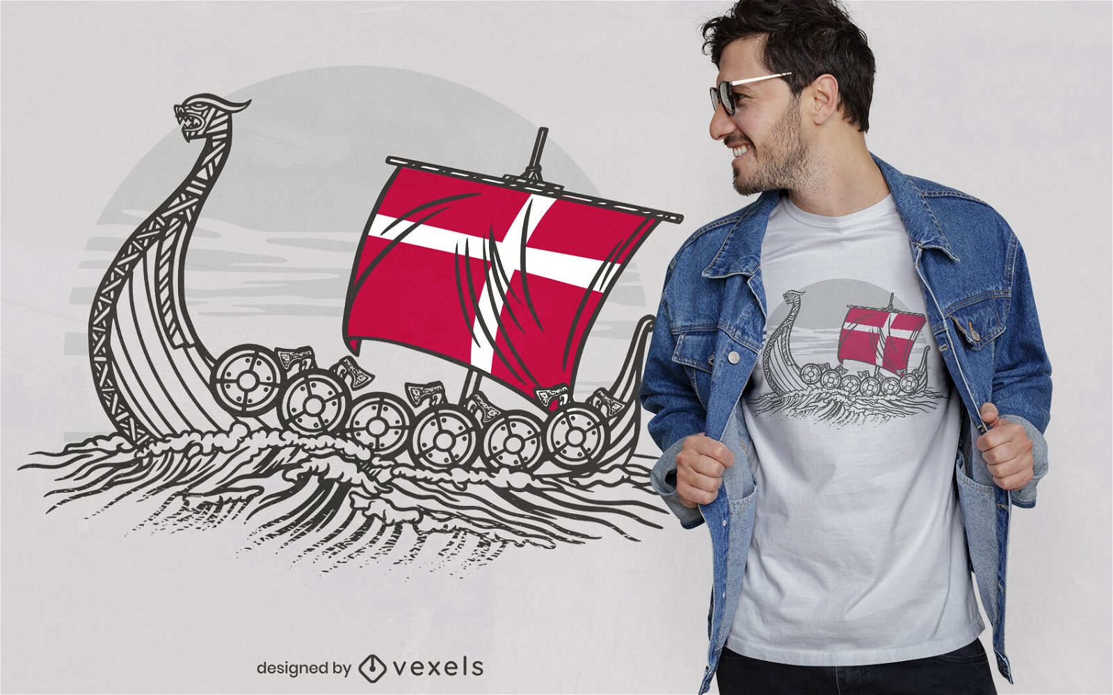 Diseño de camiseta de barco vikingo de Dinamarca