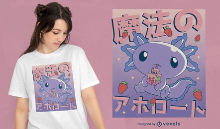 Diseño de camiseta de animal ajolote kawaii
