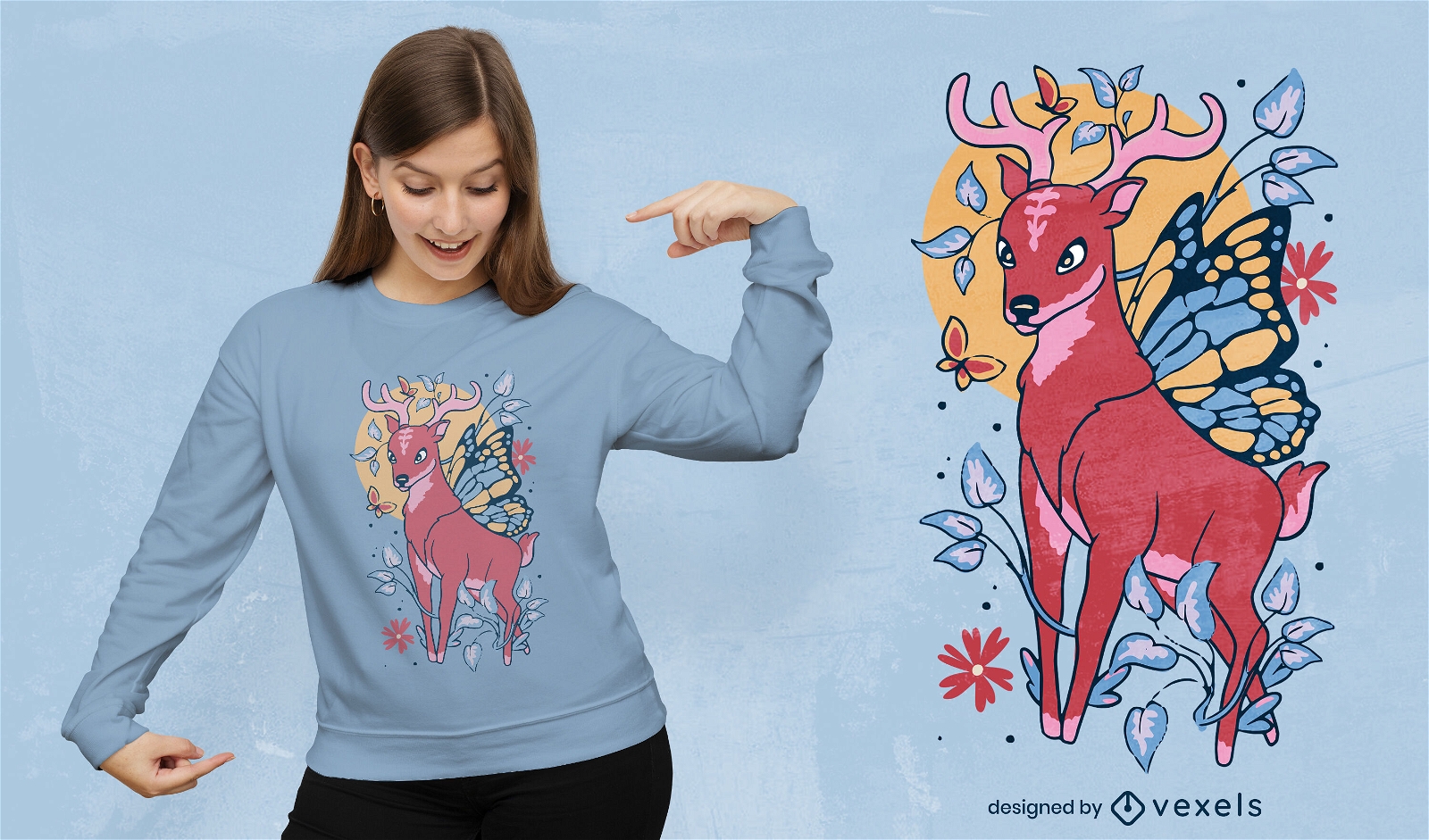Fairy deer with floral elements t-shirt design