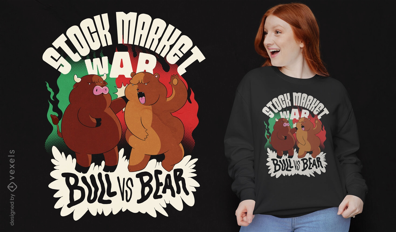 Design de camiseta touro vs urso