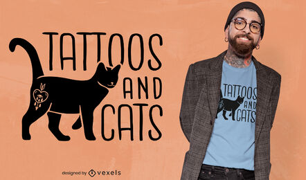 Diseño de camiseta de tatuajes y gatos.