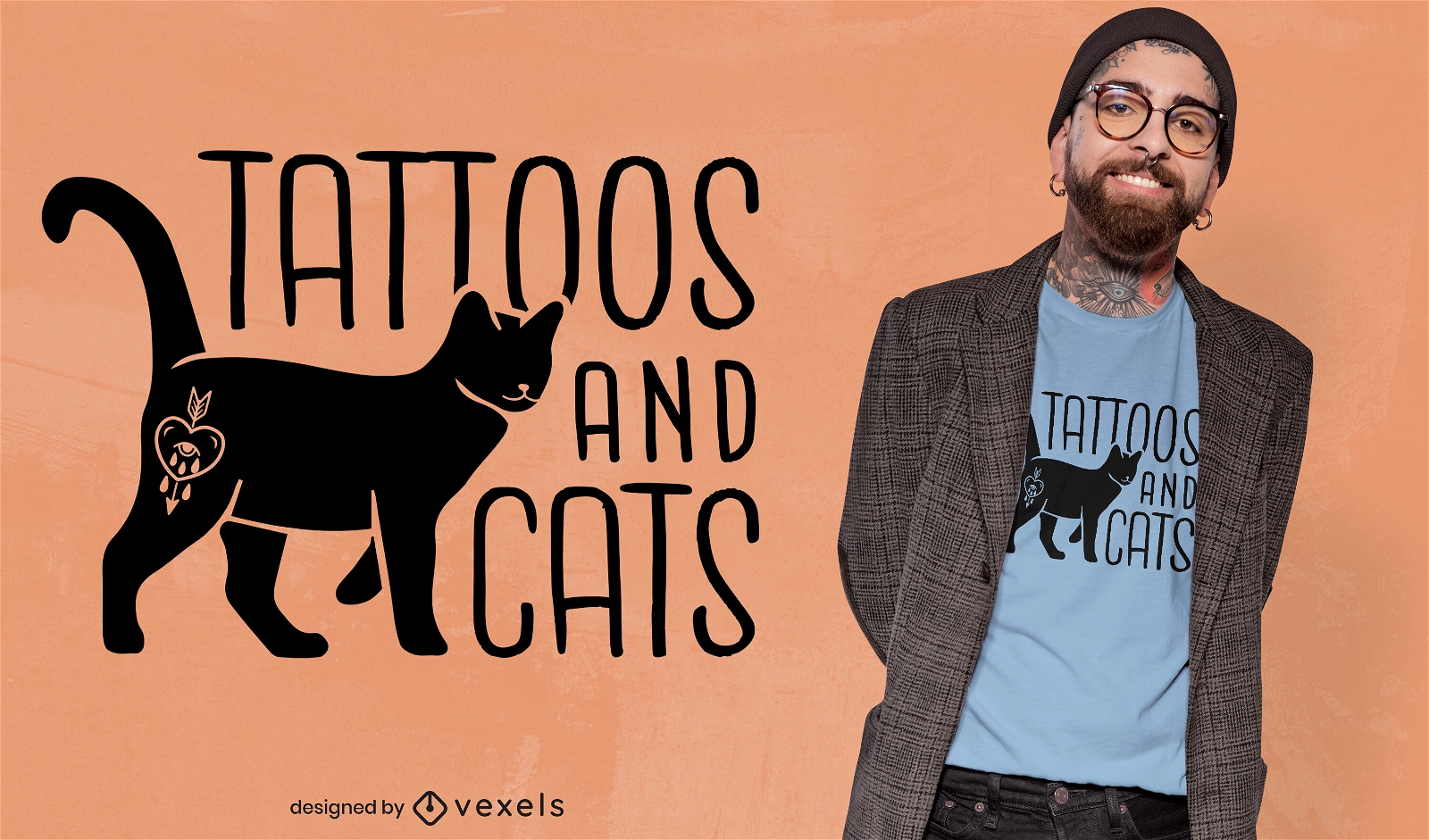 Dise?o de camiseta de tatuajes y gatos.