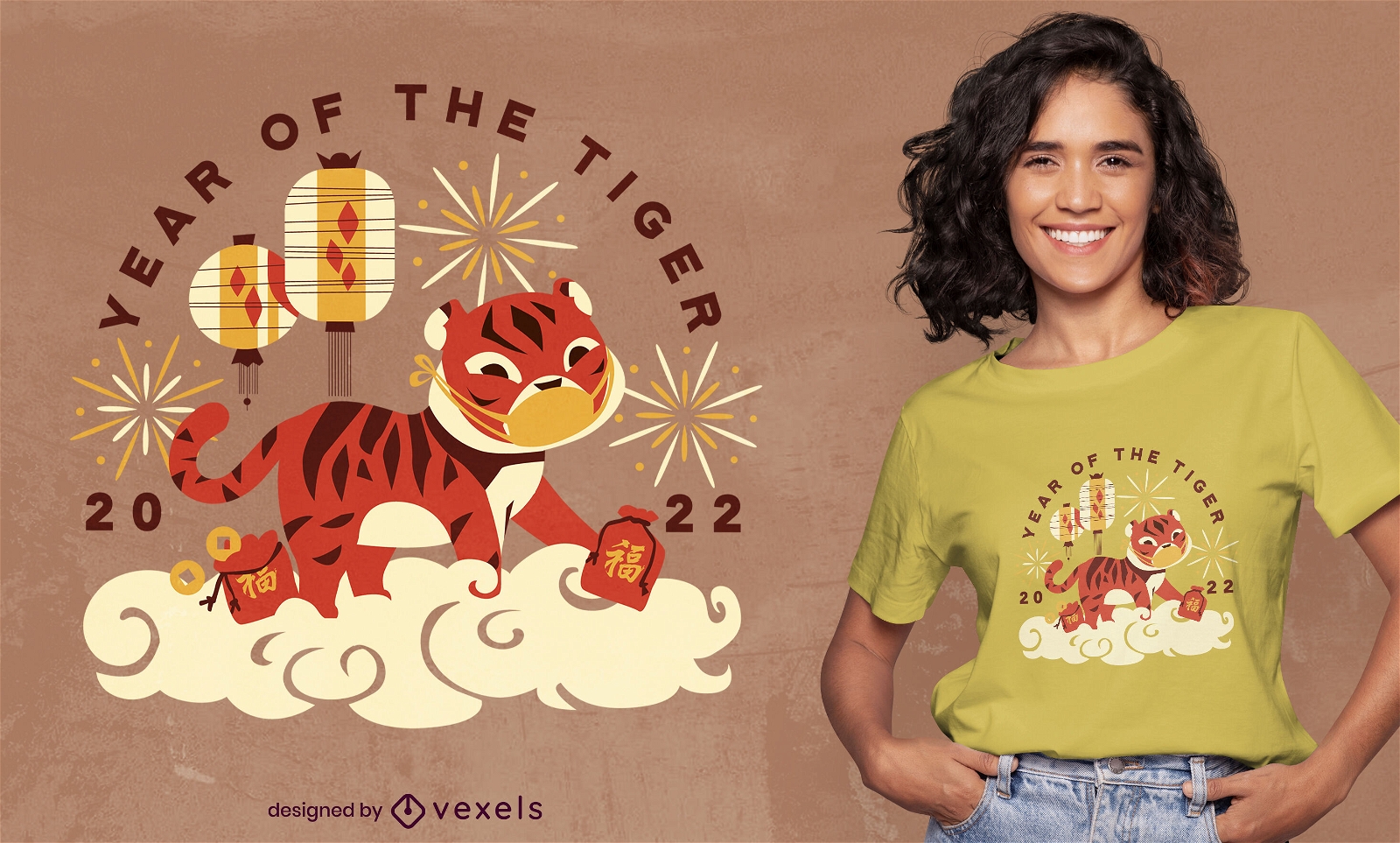 Diseño de camiseta año del tigre nube.