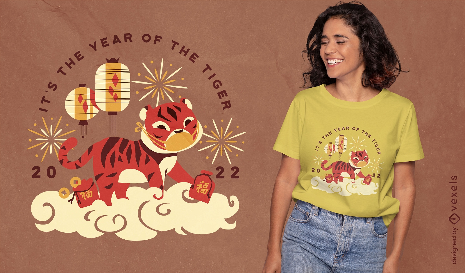 Jahr des Tigerwolken-T-Shirt-Designs