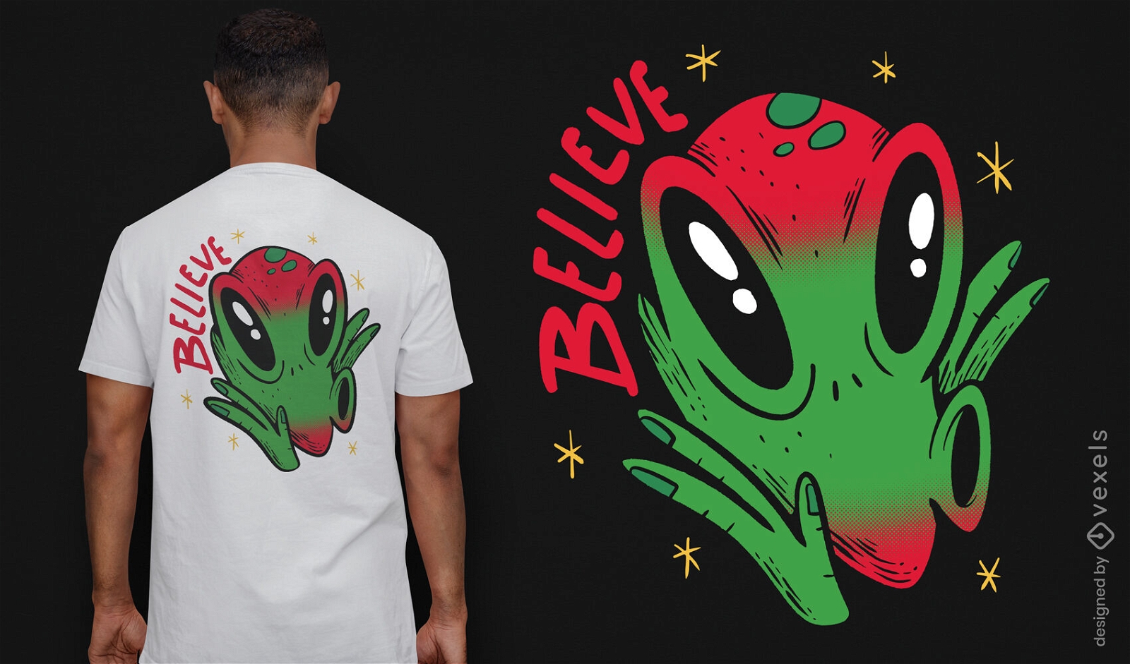Design de camiseta de desenho animado alienígena engraçado