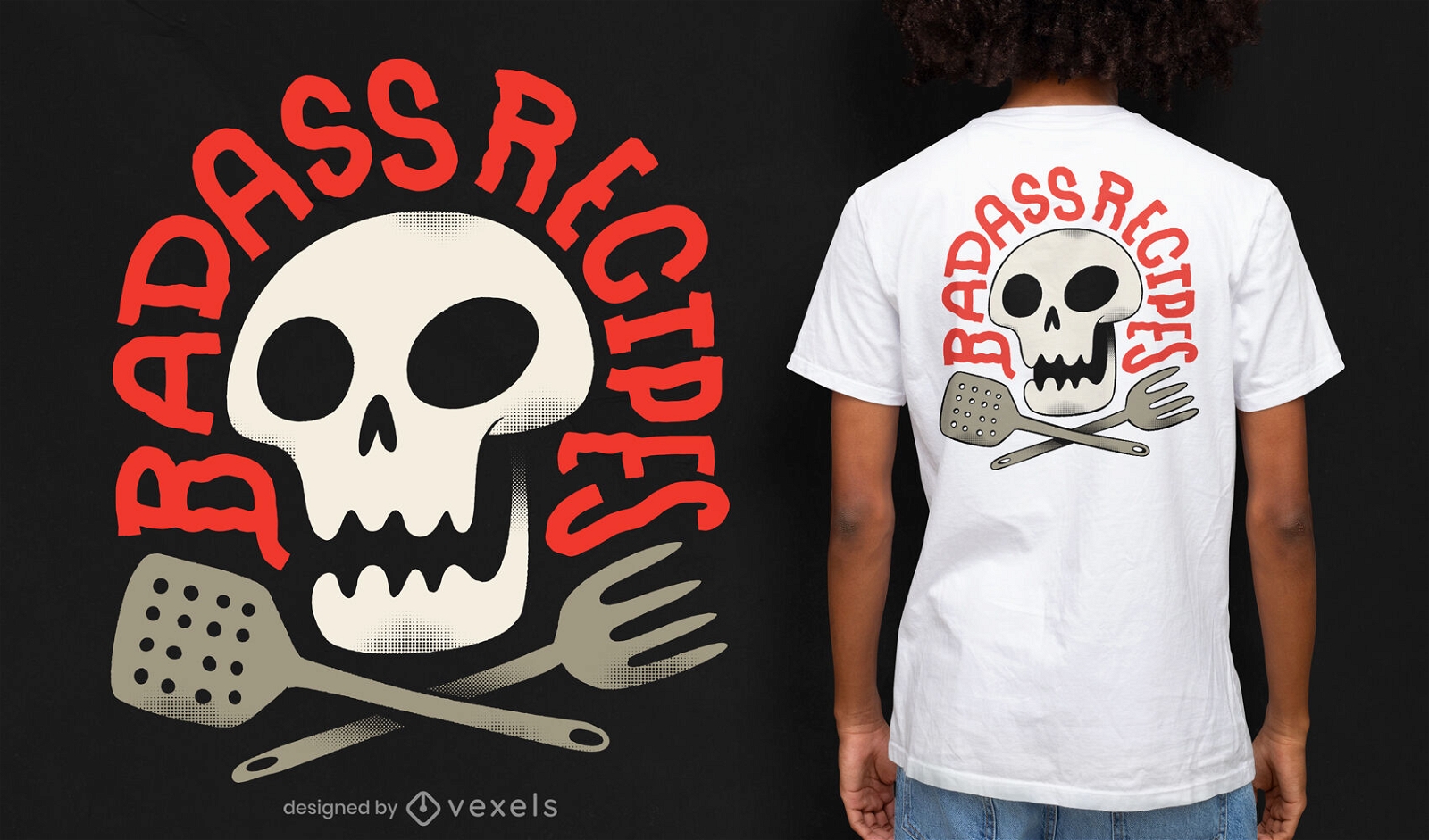 Skull with kitchen supplies t-shirt design