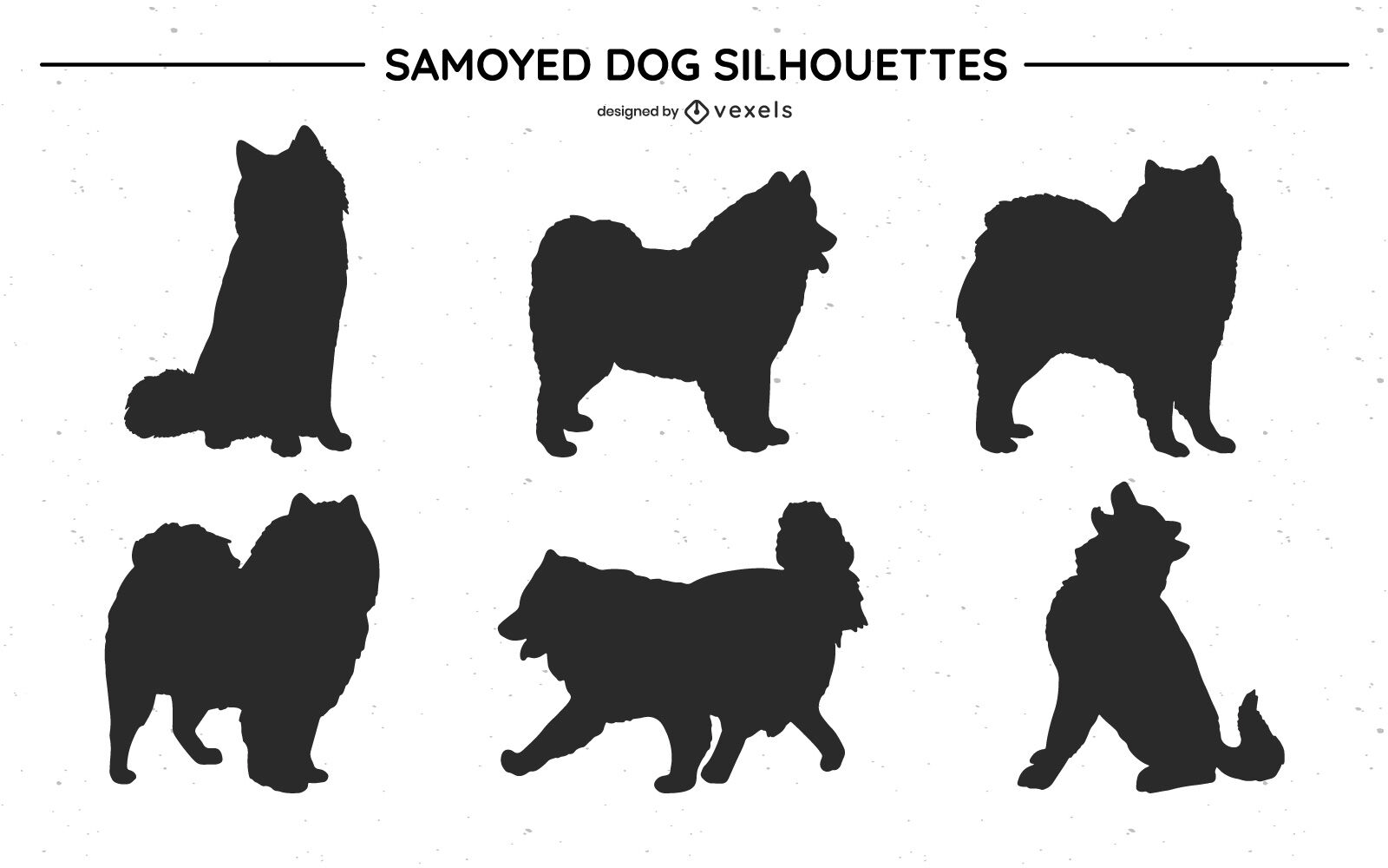 Samoyed-Hund-Silhouette-Set