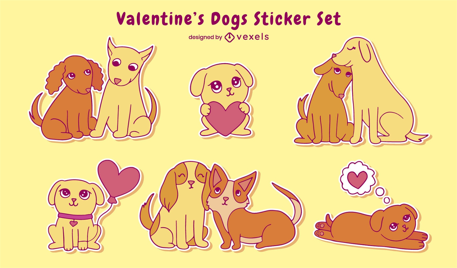 Valentine's dogs stickers set