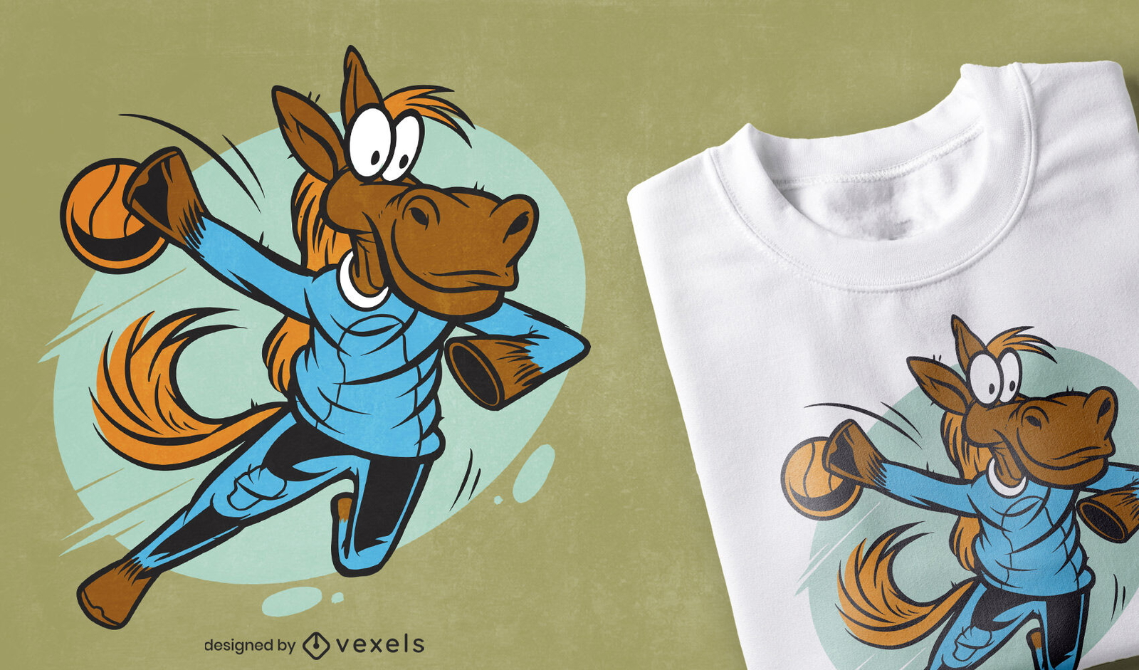 Caballo jugando diseño de camiseta de balonmano.