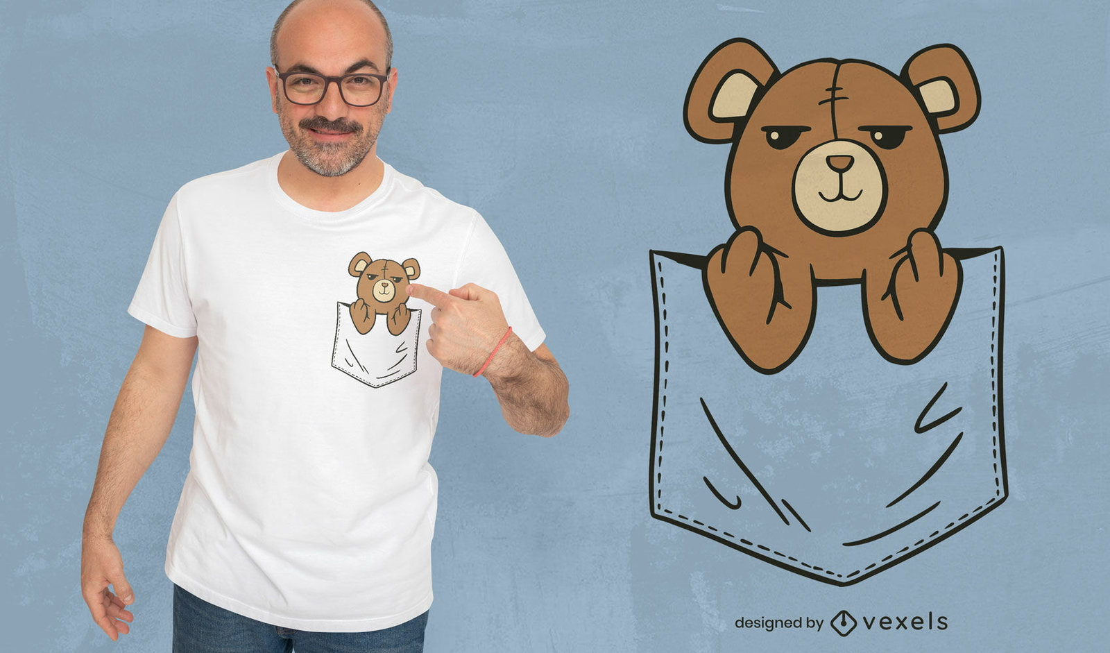 Oso de peluche de dibujos animados en diseño de camiseta de bolsillo