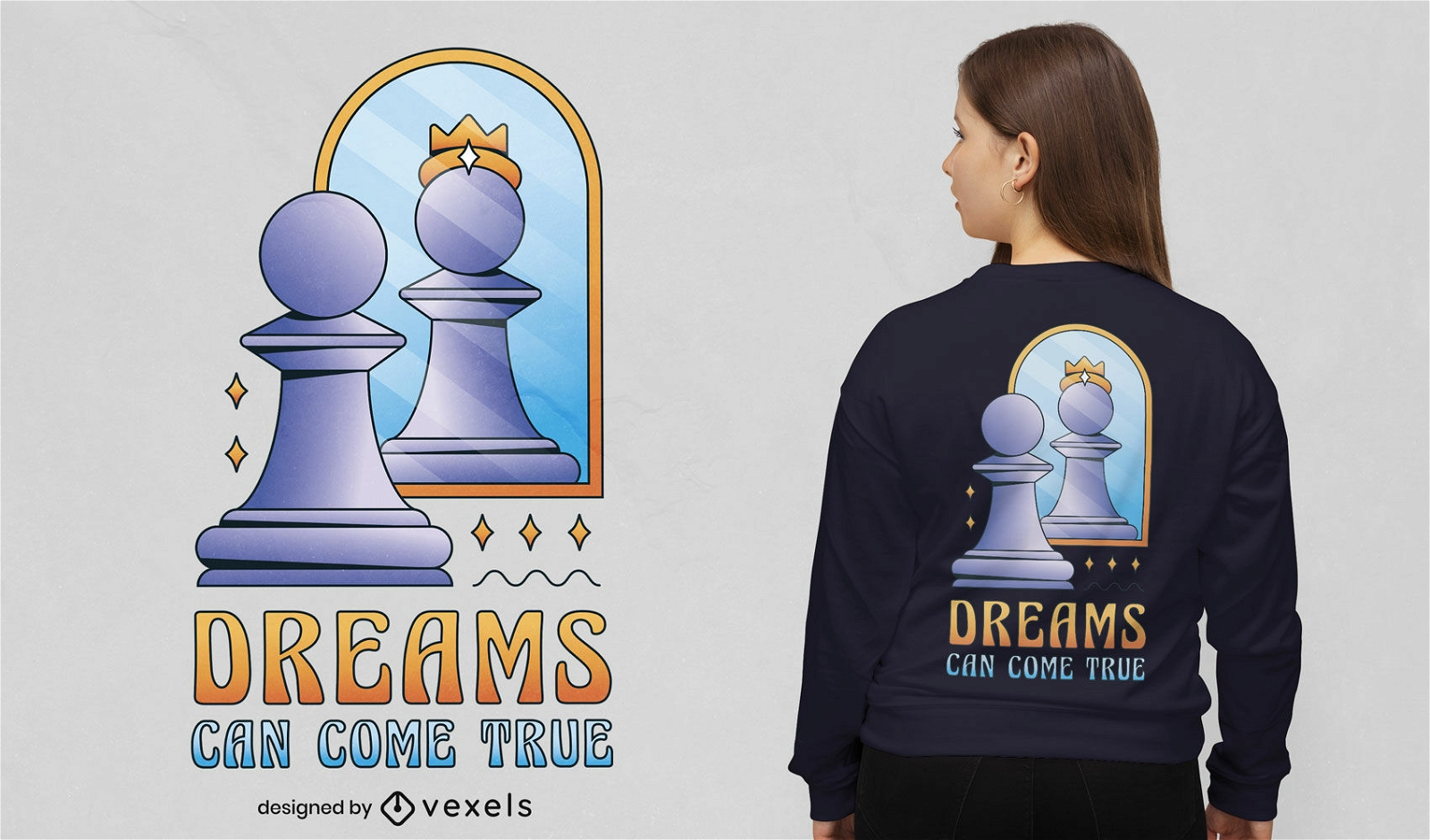 Xadrez e rainha peça logotipo vintage ilustração vetorial modelo