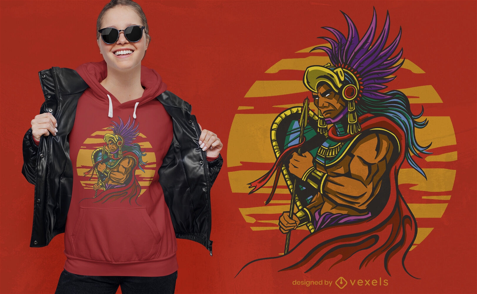 Diseño de camiseta tradicional de guerrero mexicano.