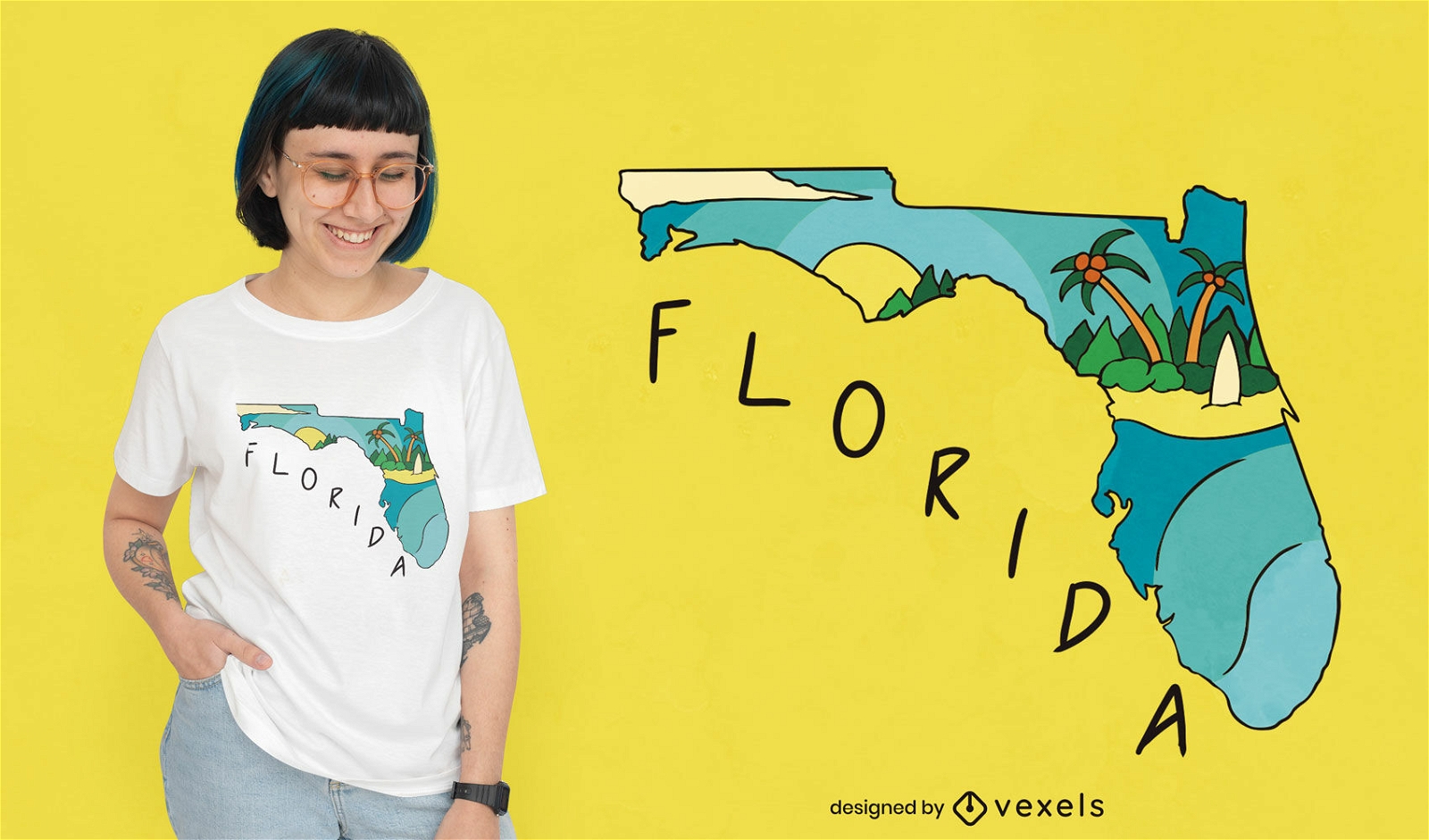 Design de camiseta do mapa do estado da Flórida EUA