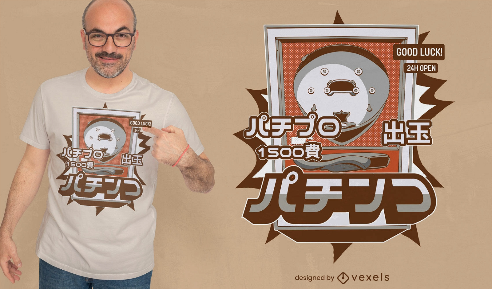 Diseño de camiseta retro de máquina tragamonedas japonesa