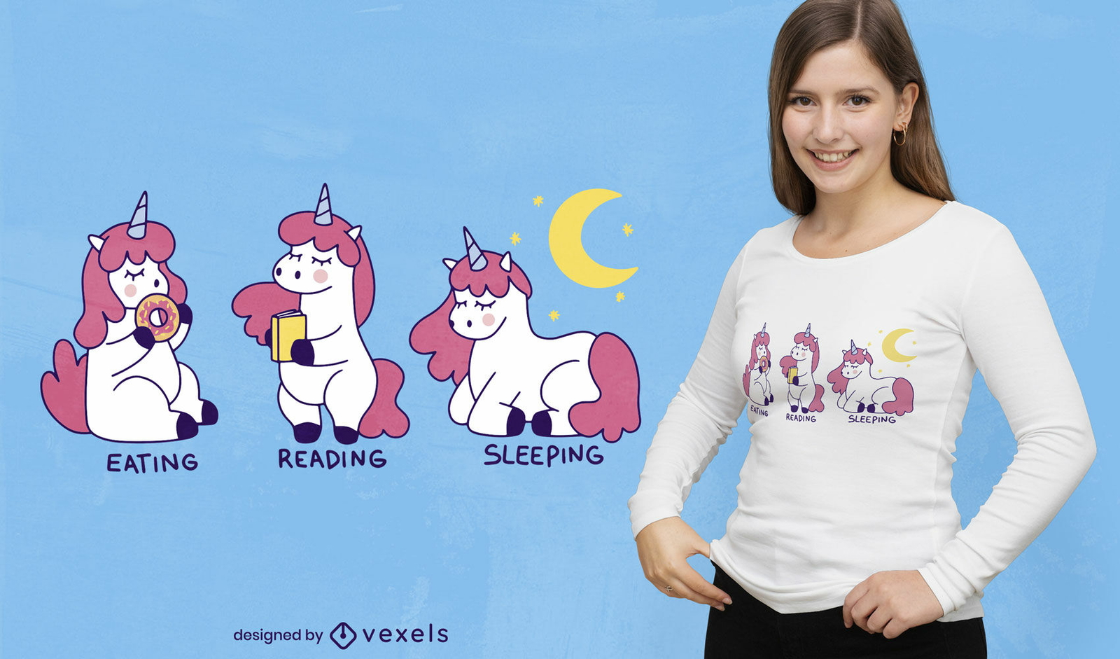 Diseño de camiseta de dibujos animados de criatura unicornio