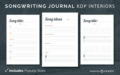 Songwriting Notebook Design Template KDP Vector Download