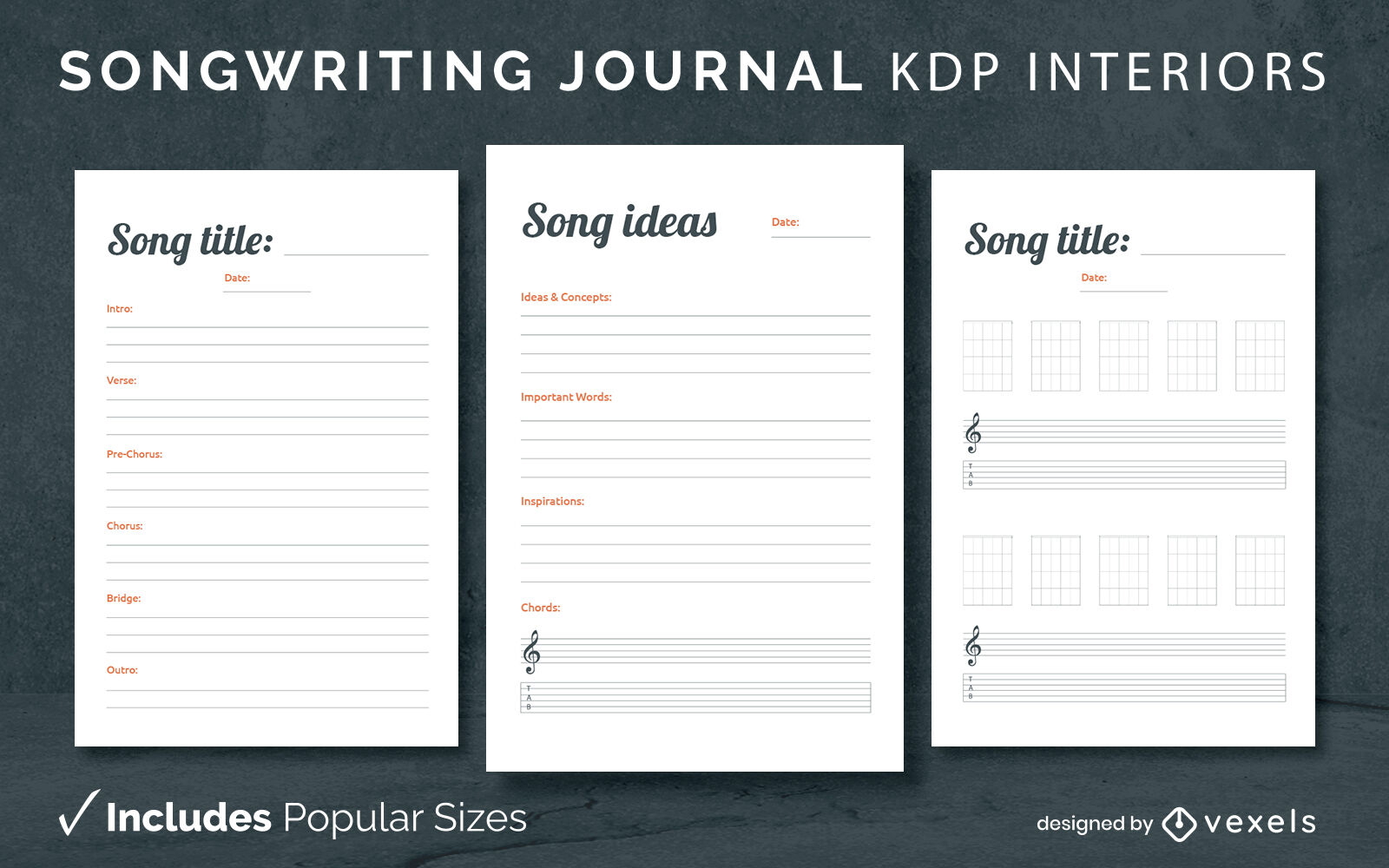 Entwurfsvorlage für Songwriting-Notizbuch KDP