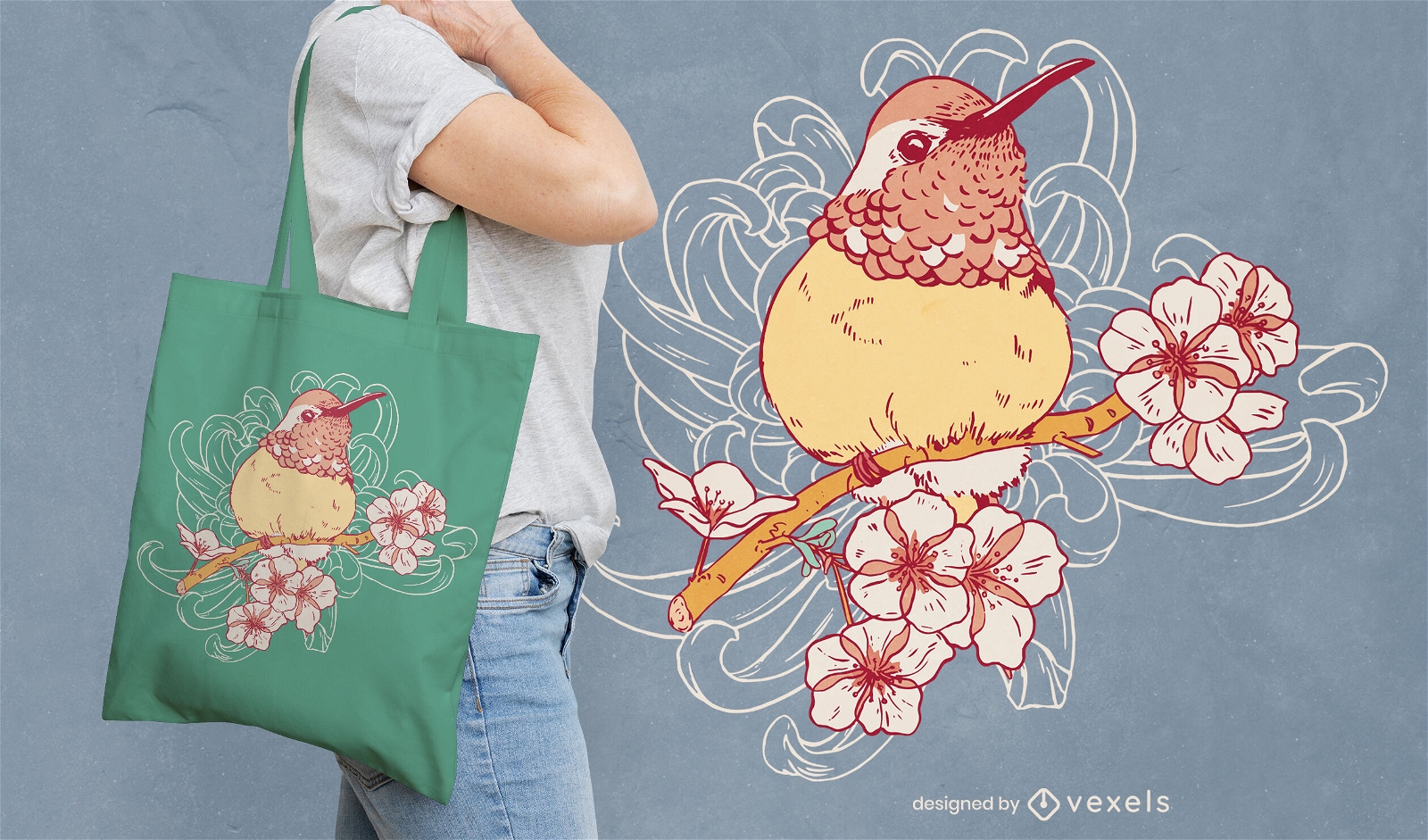 Design de bolsa Sakura pássaro