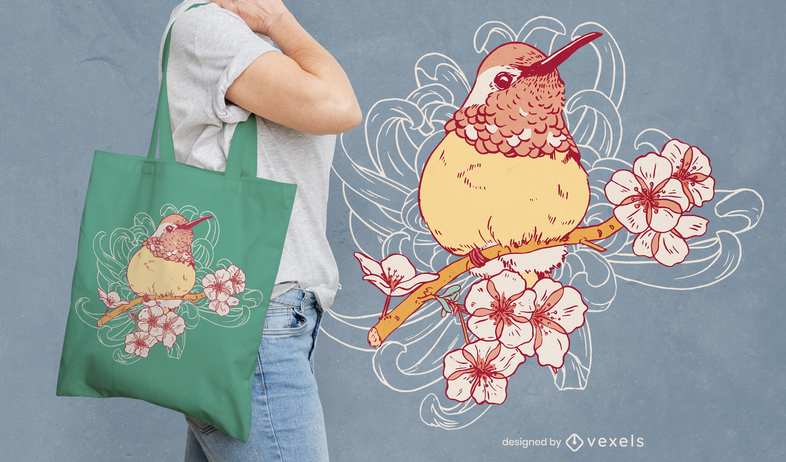 Diseño de bolsa de asas de pájaro Sakura