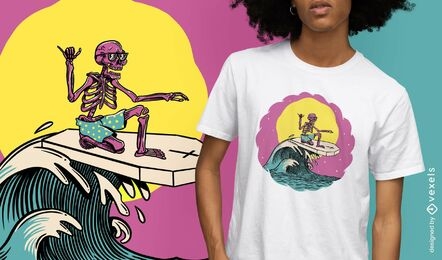 Camiseta de surf esqueleto de verão após a morte psd
