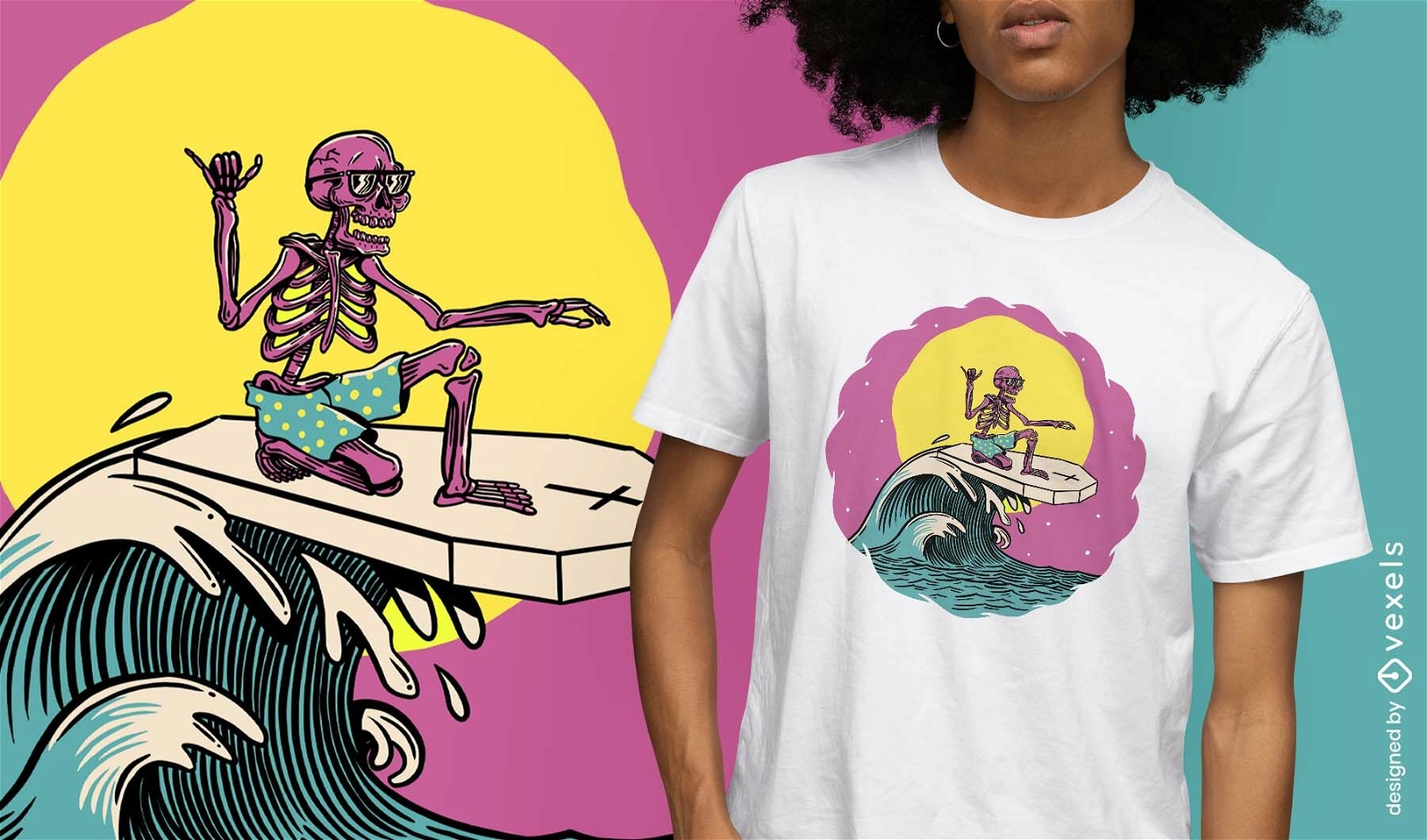 Camiseta de surf esqueleto de ver?o ap?s a morte psd