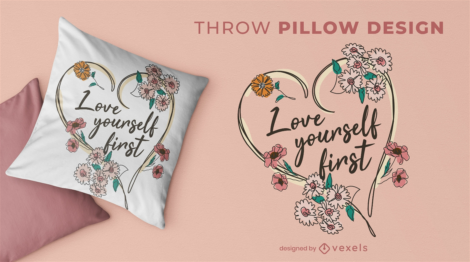 Love yourself lettering throw pillow design