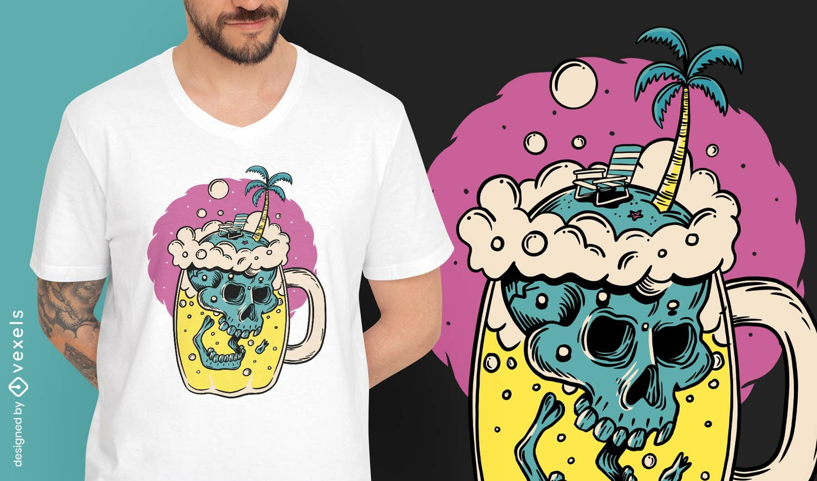 Camiseta de verano de cerveza de calavera psd