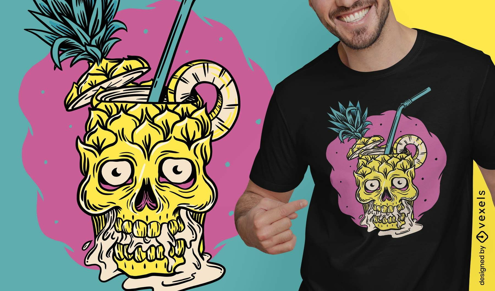 Camiseta de verano con calavera de piña psd