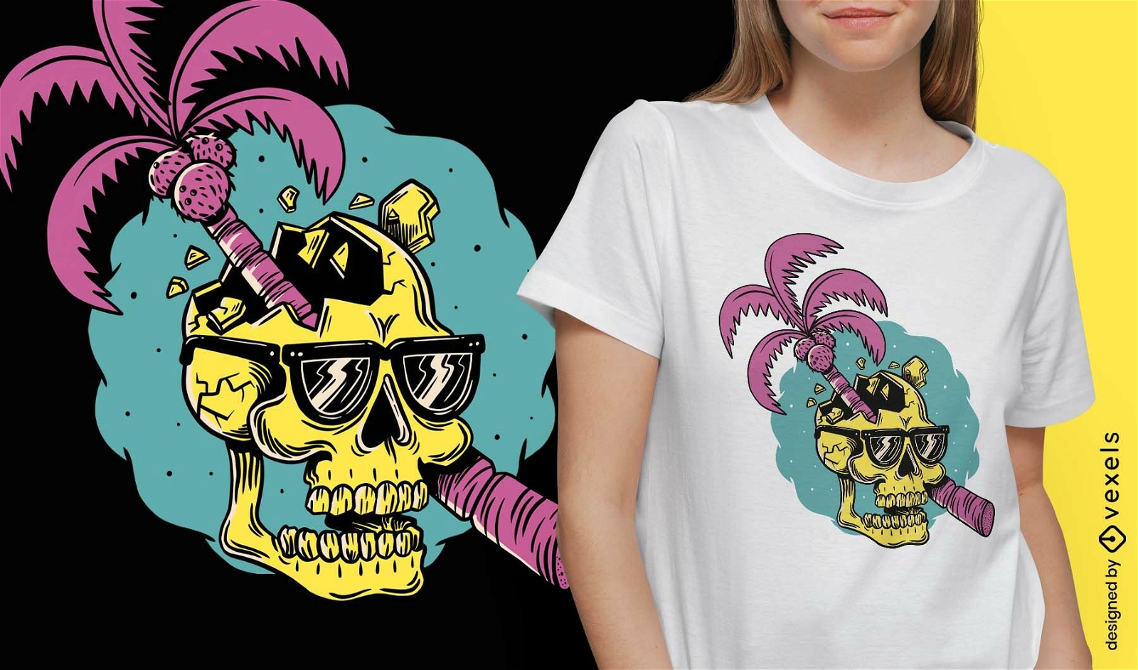 Skull and palm tree summer t-shirt psd