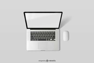 Laptop-Computer auf Draufsichtmodell des festen Hintergrundes