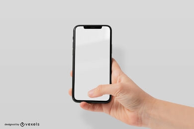 Mão segurando a maquete da tela do smartphone