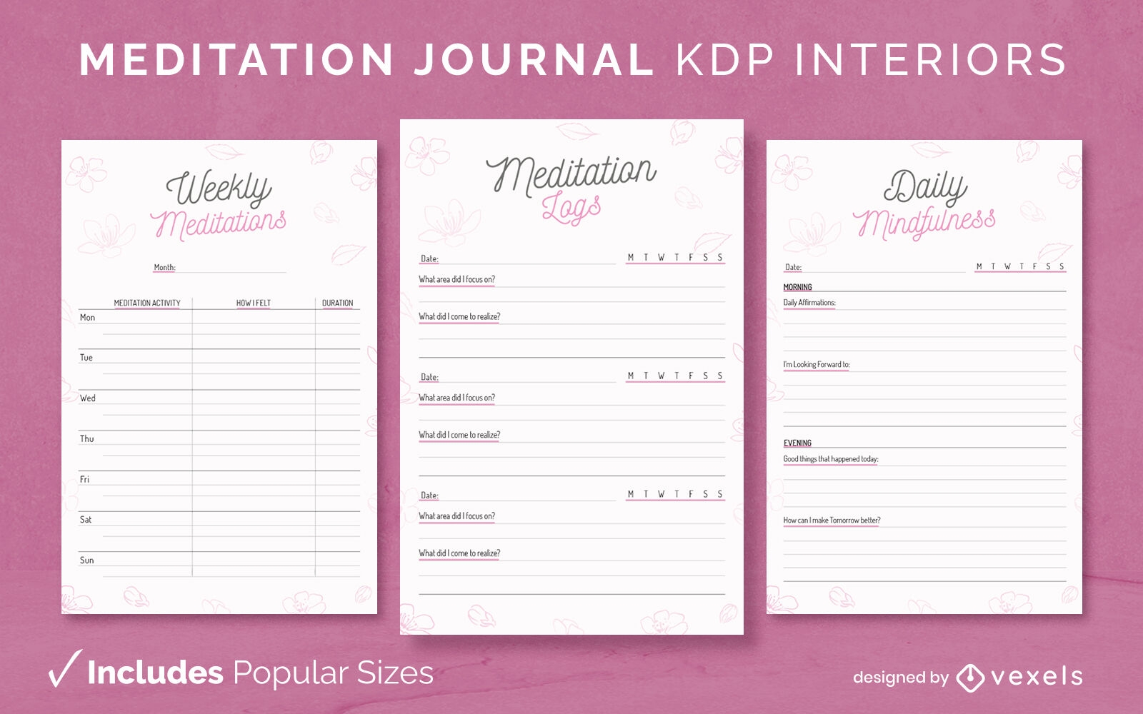 Plantilla de diario de meditación con letras Diseño de interiores KDP