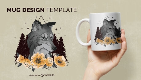 Diseño de taza de lobo floral