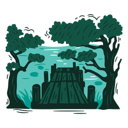 Dock Scene with Trees PNG Design Transparent PNG