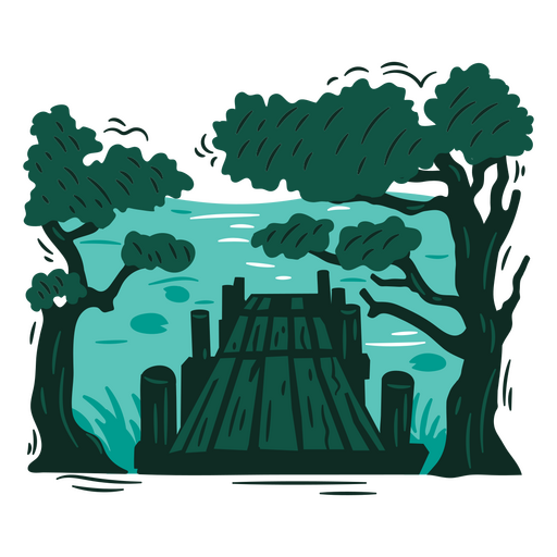 Dock Scene with Trees PNG Design