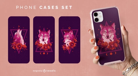 Vaporwave wolves phone cases set