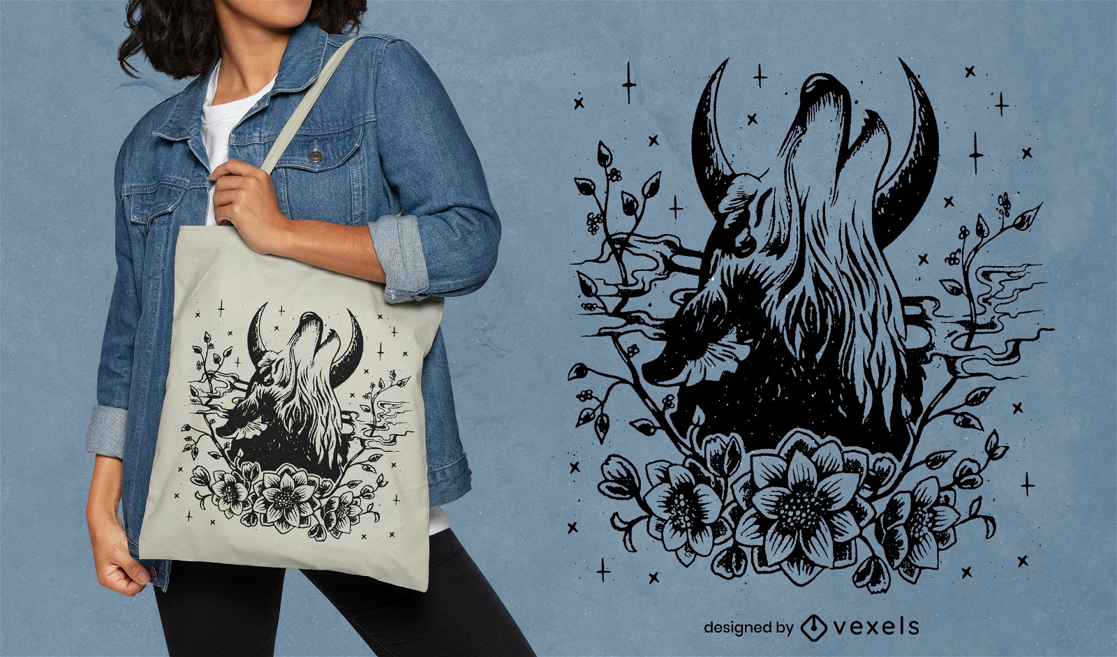 Howling wolf tote bag design