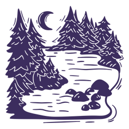 escena del río en la noche Diseño PNG