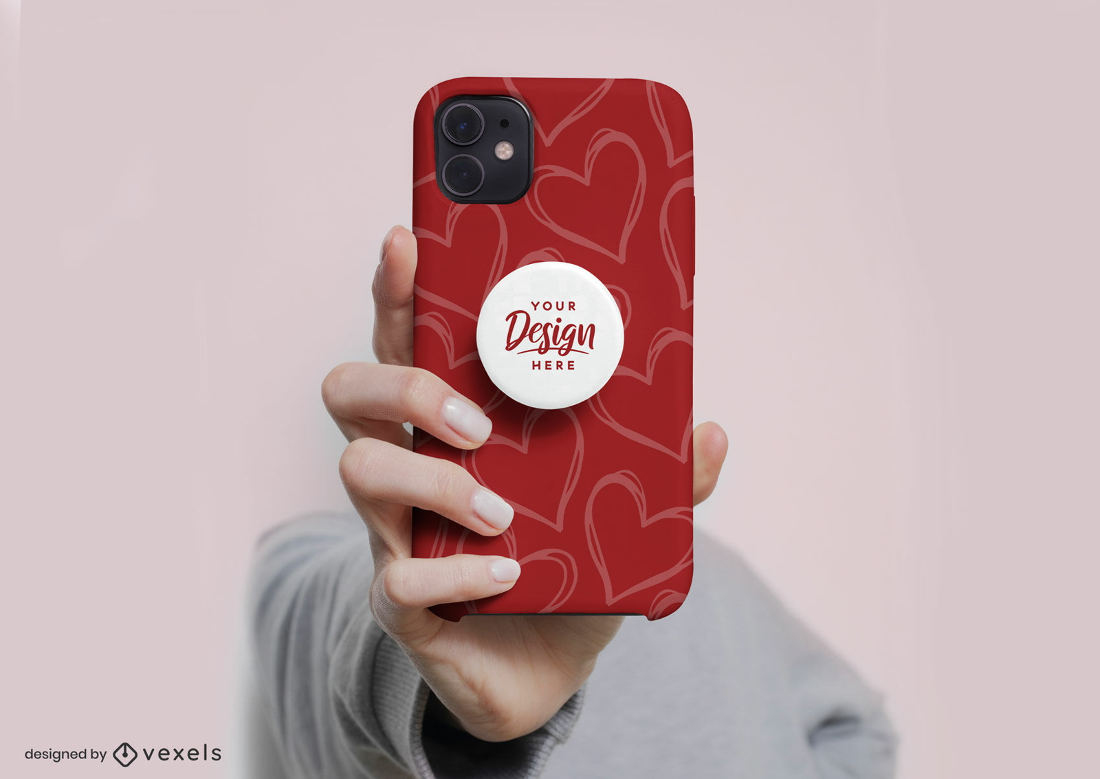 Hand holding phone case popsocket mockup