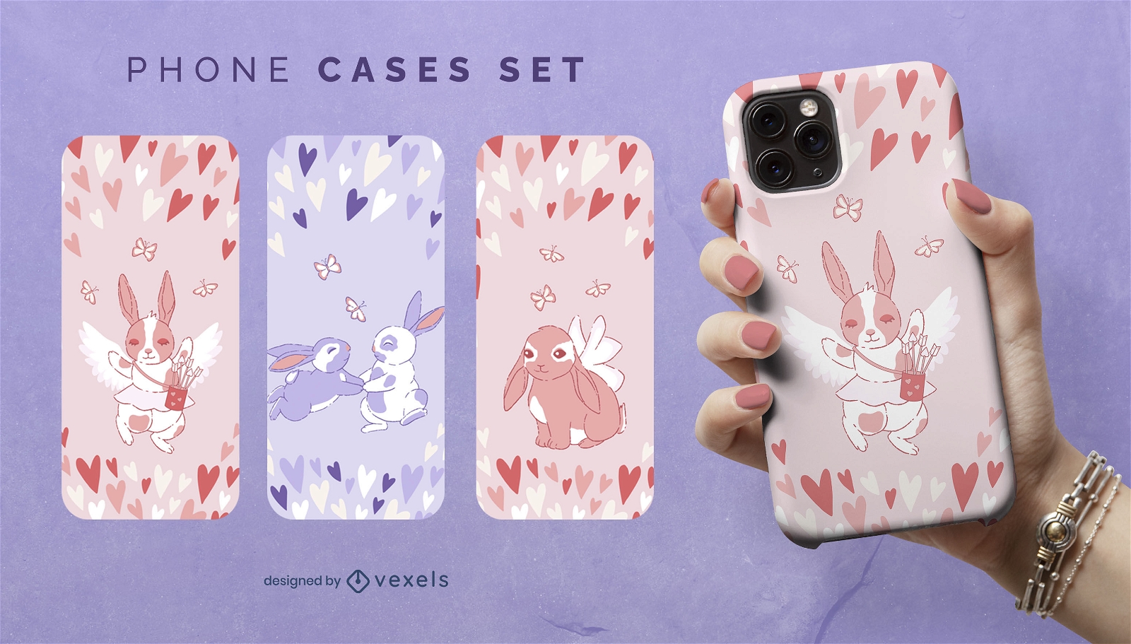Cute fairy bunnies phone cases set