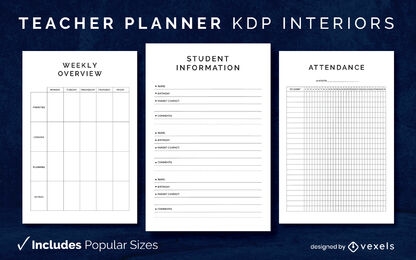 Teacher planner journal template KDP interior design