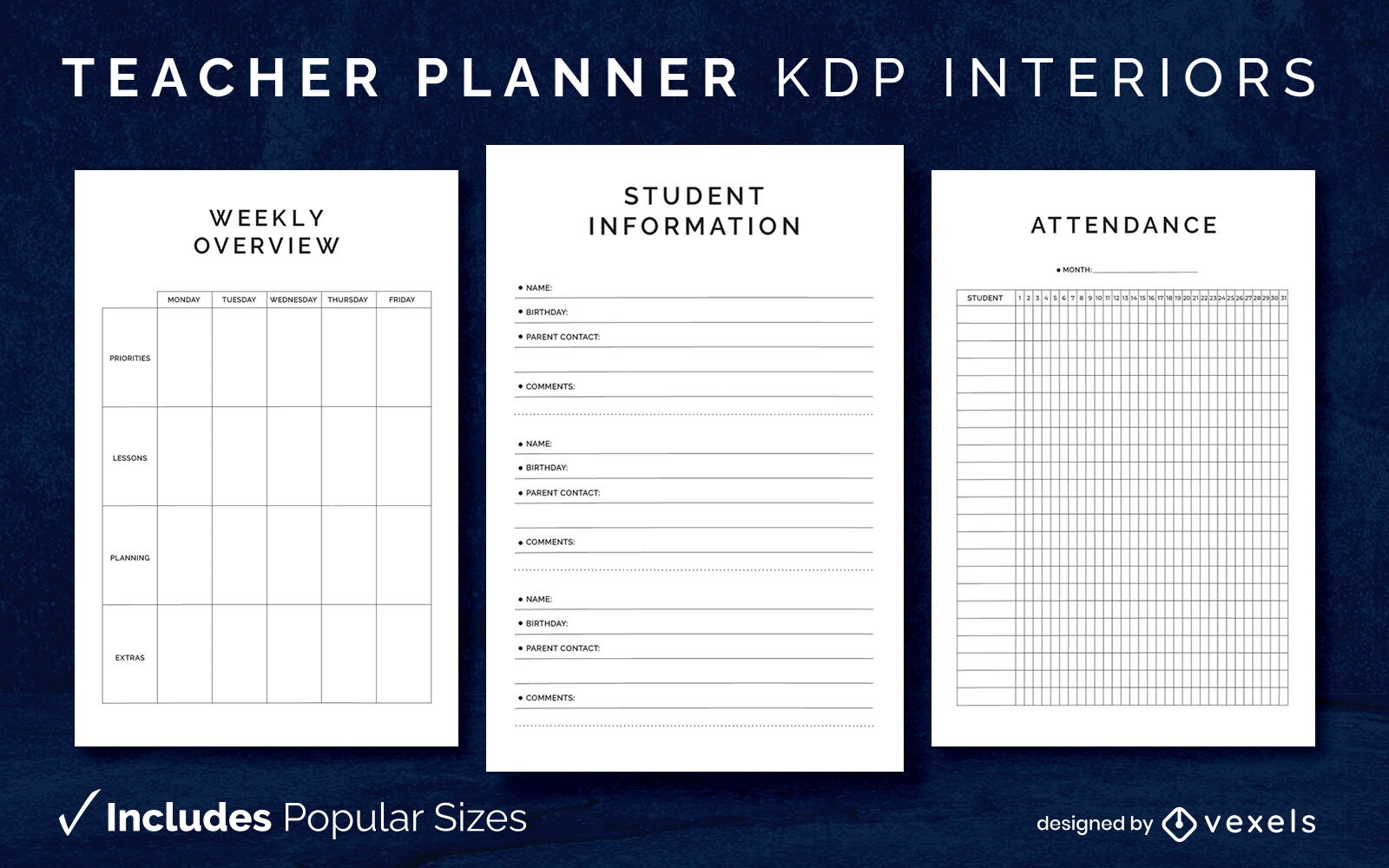 Modelo de diário de planejador de professores KDP design de interiores